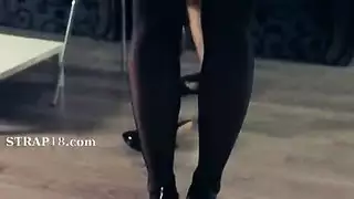 lesbian double strap on xxx: double penetration and mutual orgasms